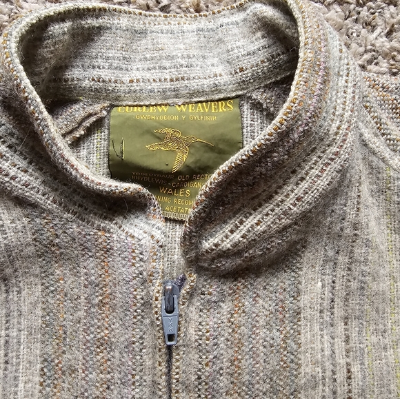 Curlew Weavers Gwehyddion Y Gylfinir 100 dicel natural green gray cardigan sizeL - Picture 3 of 11